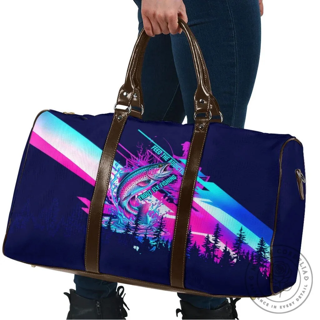 Trout Fly Fishing Born To Cast Travel Bag Neon Cyberpunk Rainbow Trout Fisherman 11 Trout Fly Fishing Born To Cast Travel Bag Neon Cyberpunk Rainbow Trout Fisherman