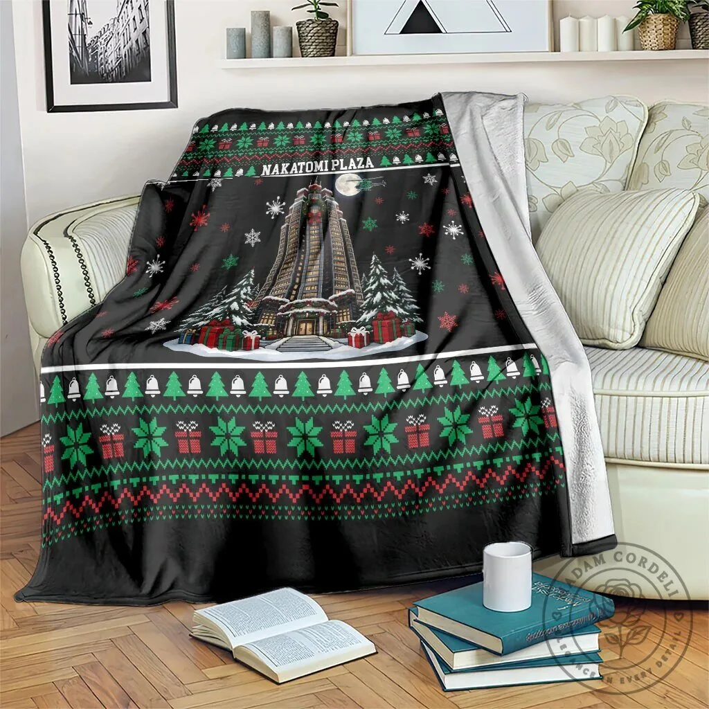 Nakatomi Plaza Christmas Party Skyscraper Holiday Ugly Sweater Pattern Blanket