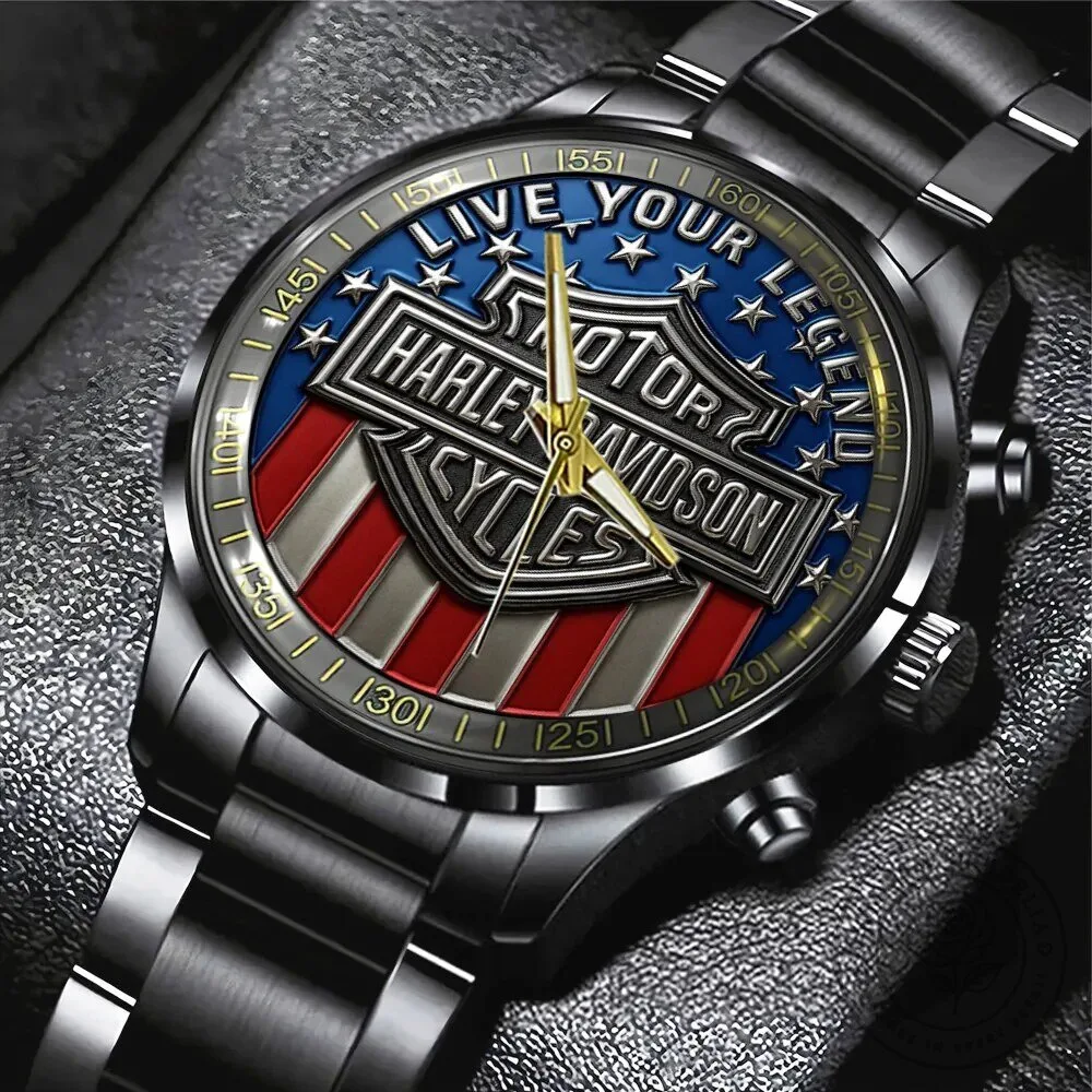 Harley Davidson Live Your Legend American Flag Stainless Steel Watch
