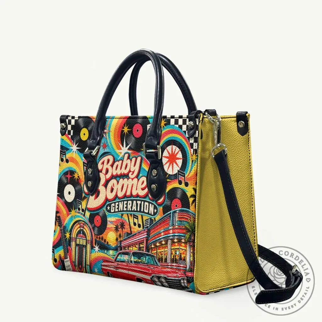 Baby Boomer Generation Vintage Retro Classic Car Vinyl Records Nostalgia Handbag