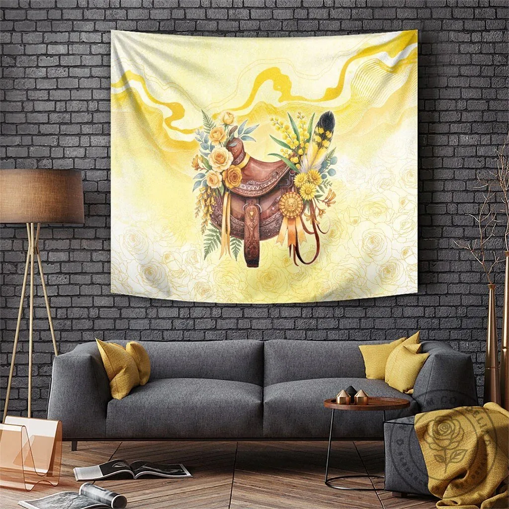 Floral Horse Saddle Tapestry with Yellow Roses and Wattle Flowers Wall Hanging