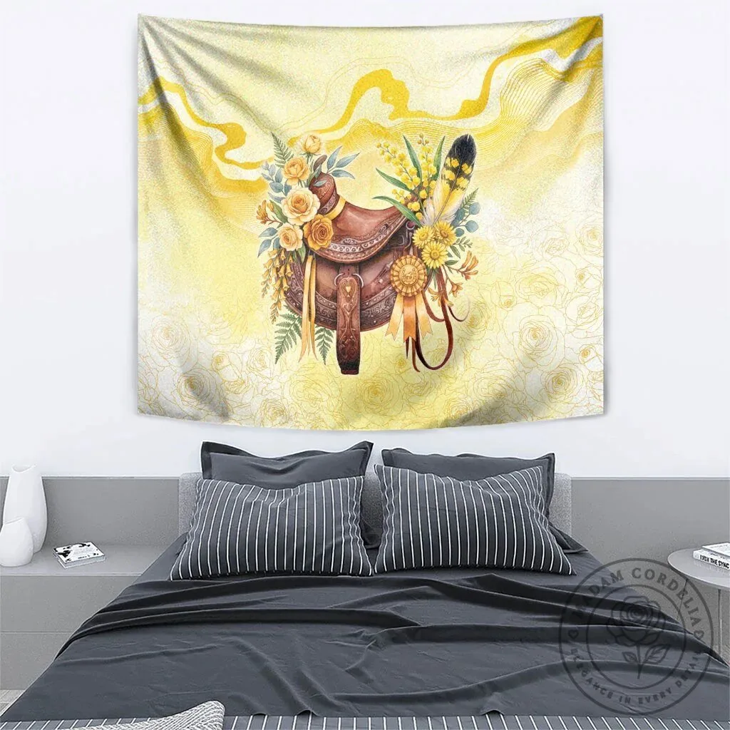 Floral Horse Saddle Tapestry with Yellow Roses and Wattle Flowers Wall Hanging 11 Floral Horse Saddle Tapestry with Yellow Roses and Wattle Flowers Wall Hanging
