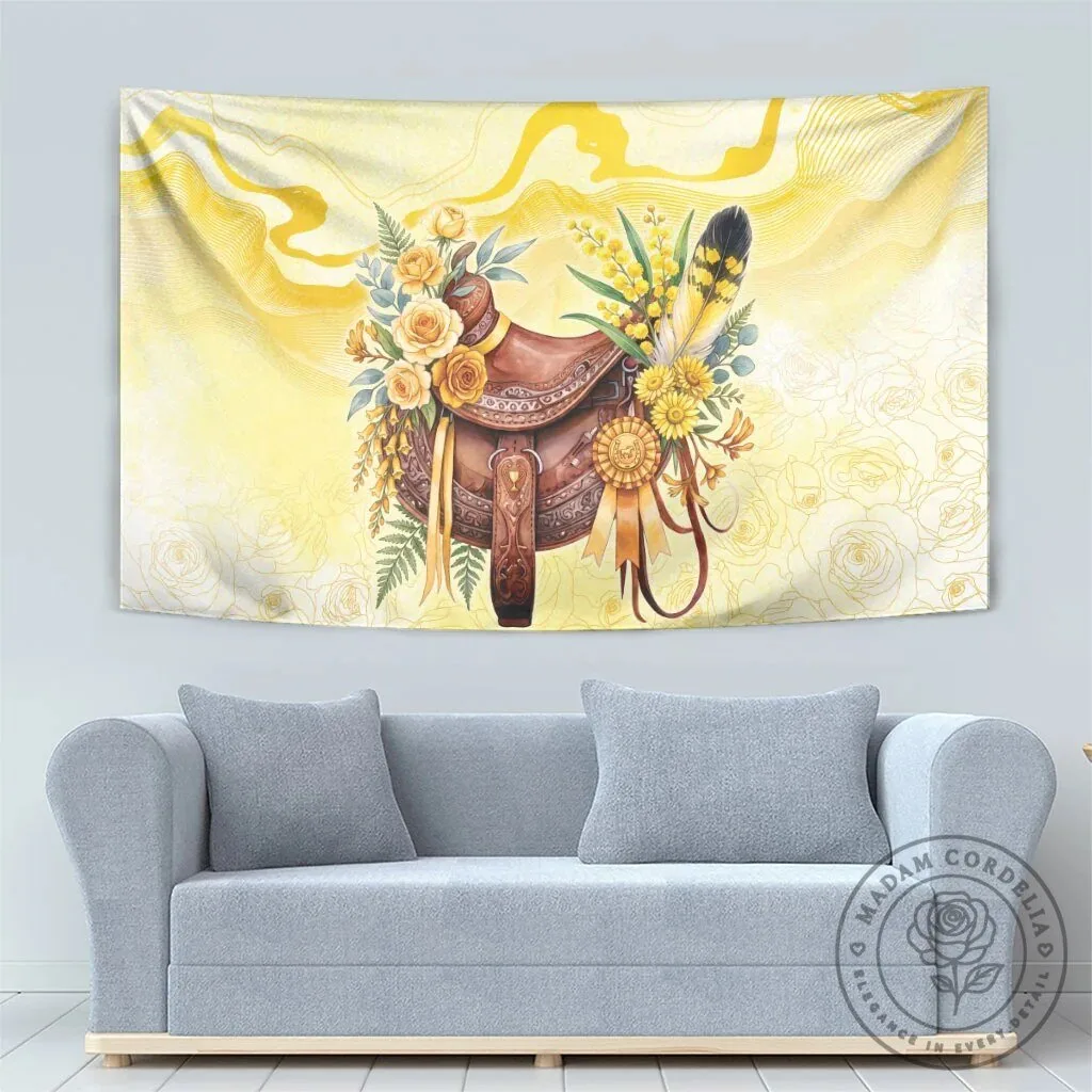 Floral Horse Saddle Tapestry with Yellow Roses and Wattle Flowers Wall Hanging 13 Floral Horse Saddle Tapestry with Yellow Roses and Wattle Flowers Wall Hanging
