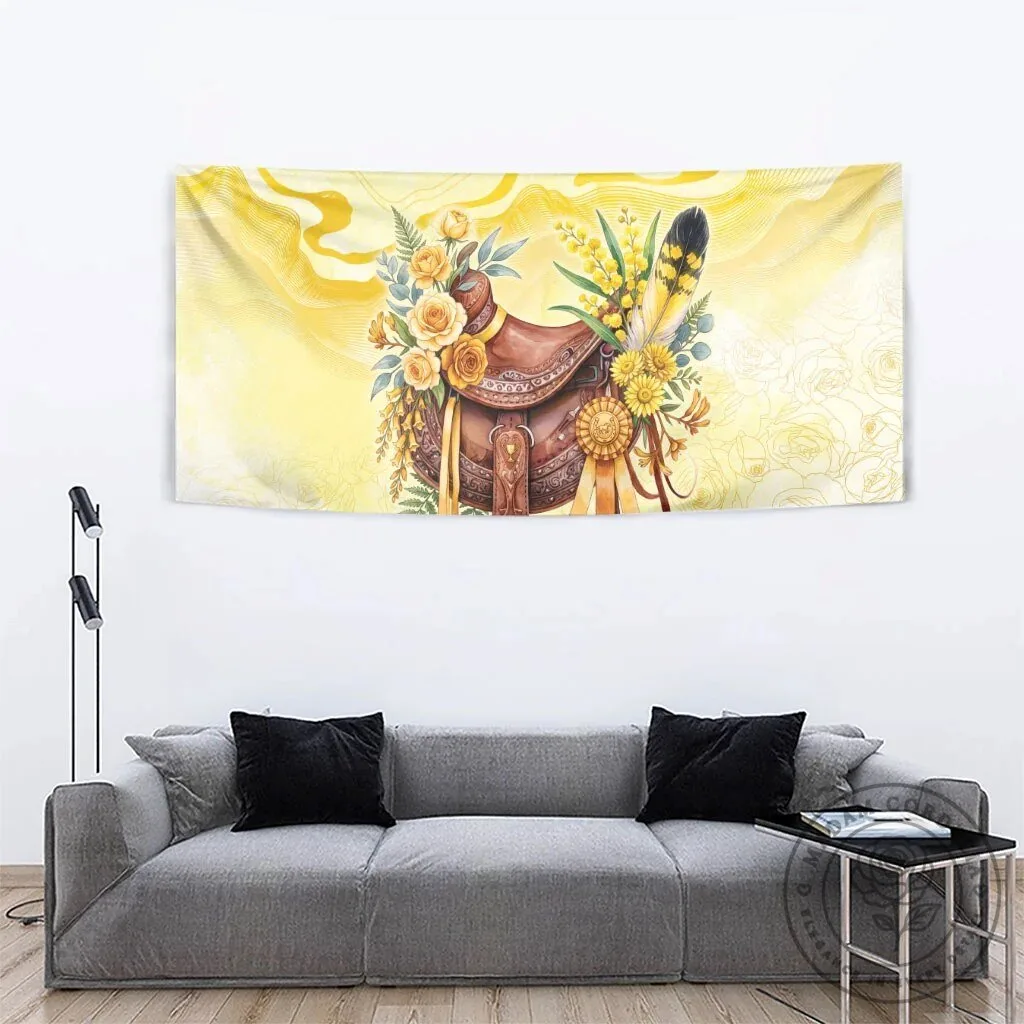 Floral Horse Saddle Tapestry with Yellow Roses and Wattle Flowers Wall Hanging 14 Floral Horse Saddle Tapestry with Yellow Roses and Wattle Flowers Wall Hanging