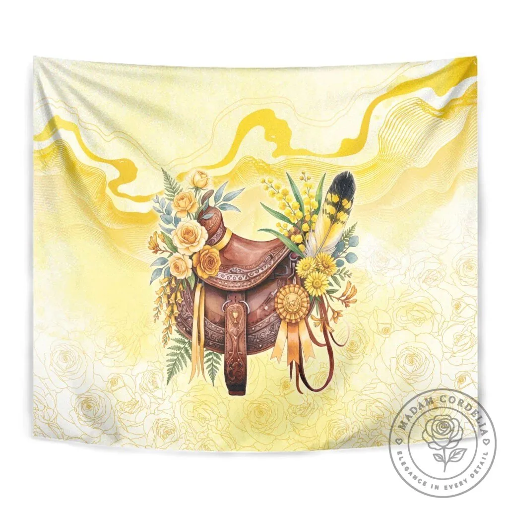 Floral Horse Saddle Tapestry with Yellow Roses and Wattle Flowers Wall Hanging 15 Floral Horse Saddle Tapestry with Yellow Roses and Wattle Flowers Wall Hanging
