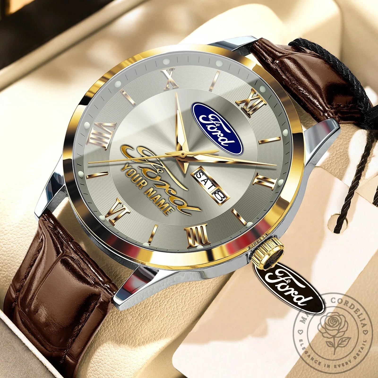Ford Motor Company Custom Name Elegant Fashion Design Leather Men's Watch