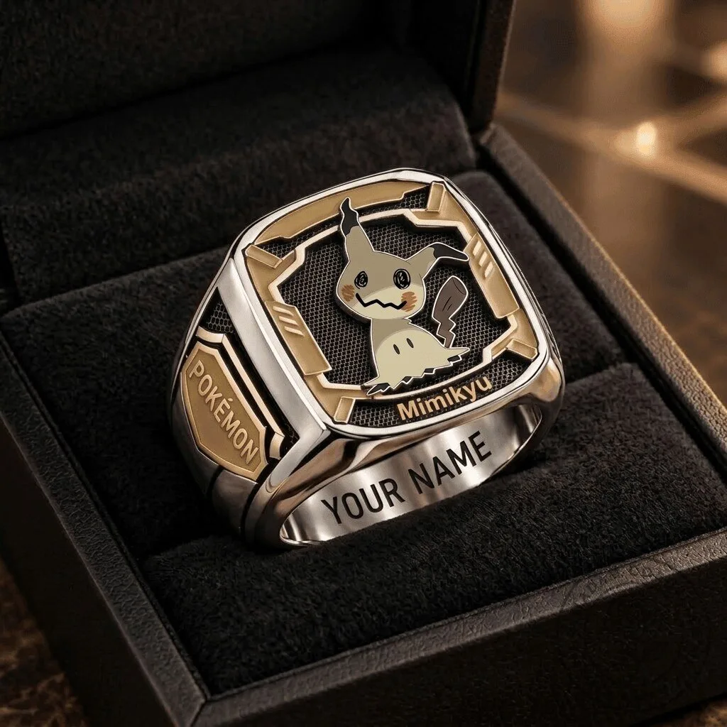 Mimikyu Pokemon Championship Style Ring with Customizable Engraving
