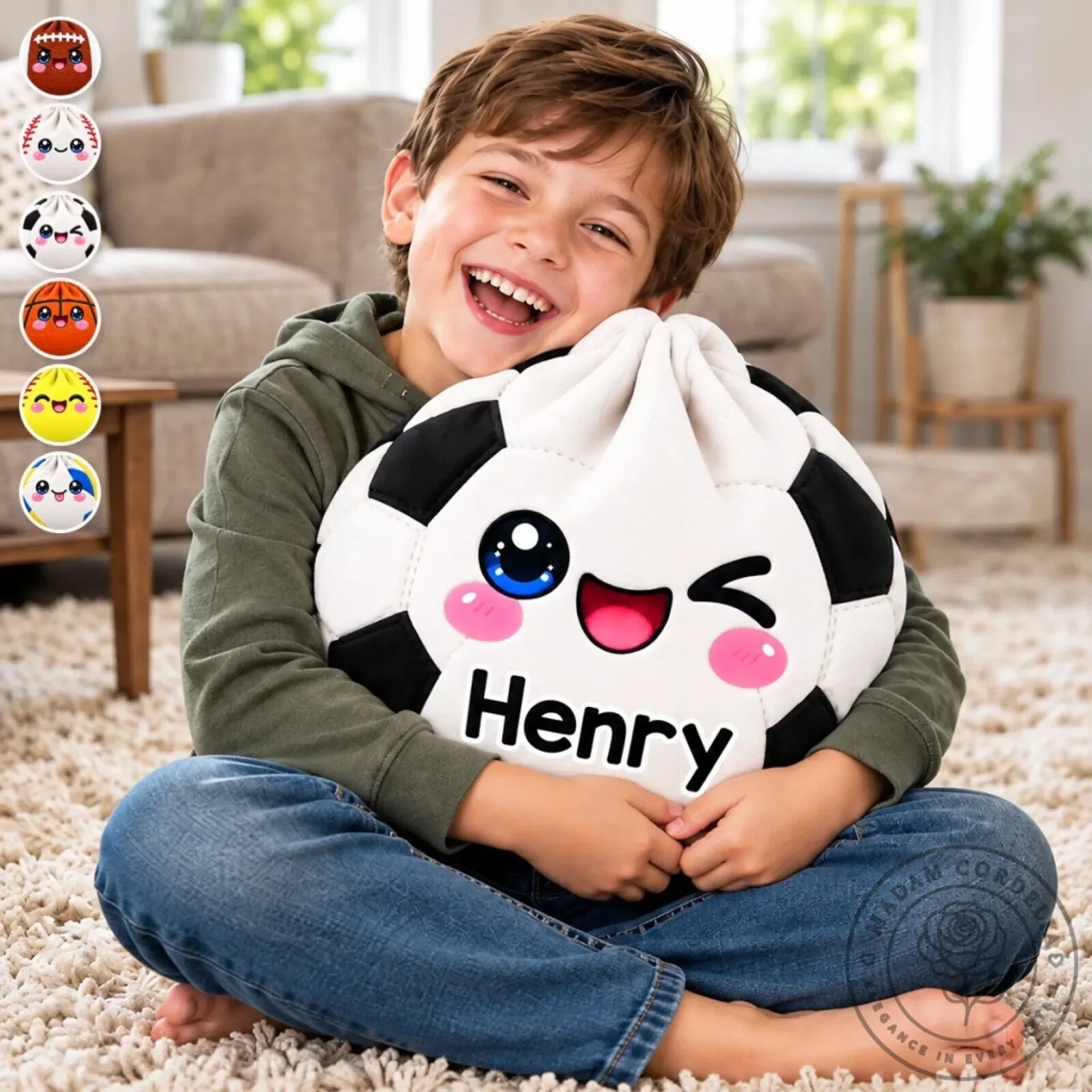 Personalized Kawaii Soccer Ball Shaped Pillow for Kids with Custom Name