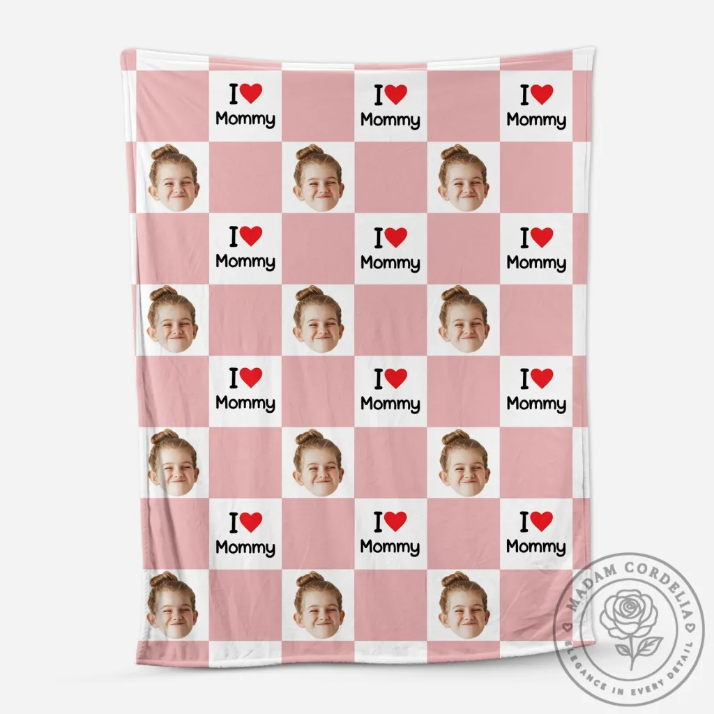Personalized I Love Mommy Checkered Pattern Photo Blanket for Mother's Day Personalized I Love Mommy Checkered Pattern Photo Blanket for Mother's Day