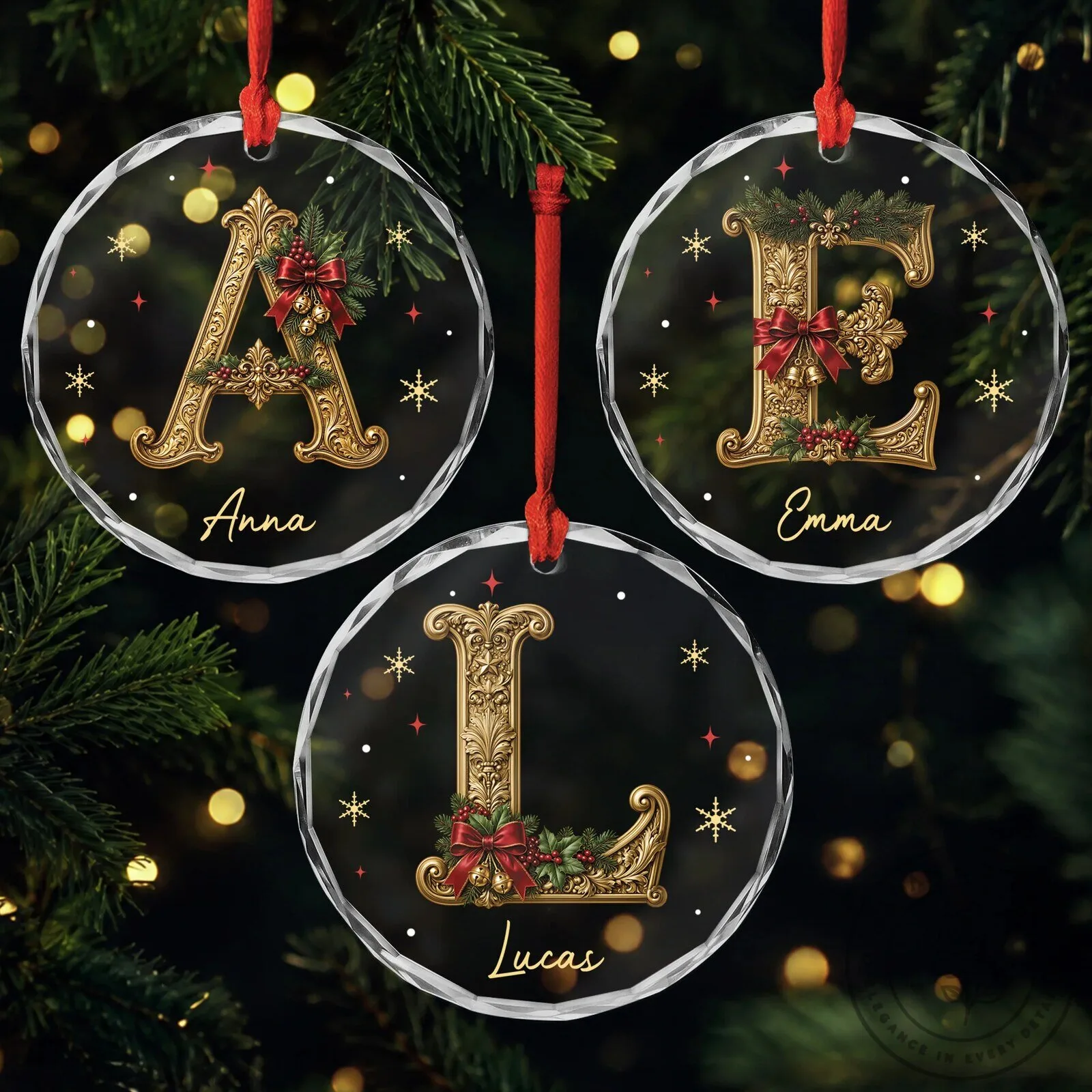 Personalized Christmas Ornament with Initial and Name, Custom Holiday Decoration