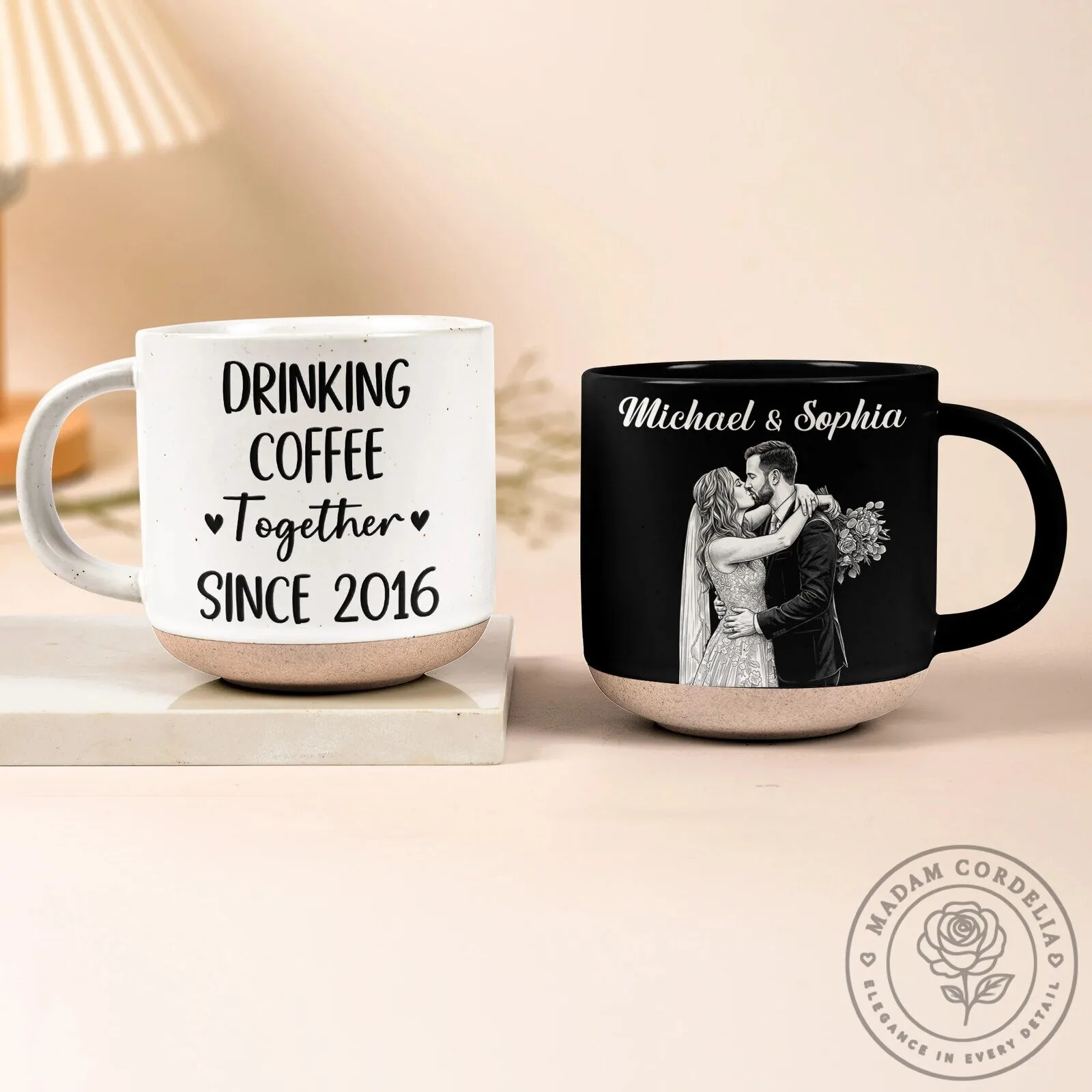 Personalized Couple Sketch Art Coffee Mug - Drinking Coffee Together Since 14 Personalized Couple Sketch Art Coffee Mug - Drinking Coffee Together Since