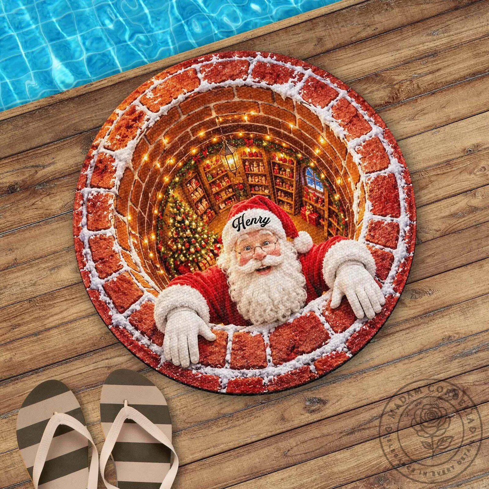 Personalized Santa Claus Coming To Town Christmas Round Doormat