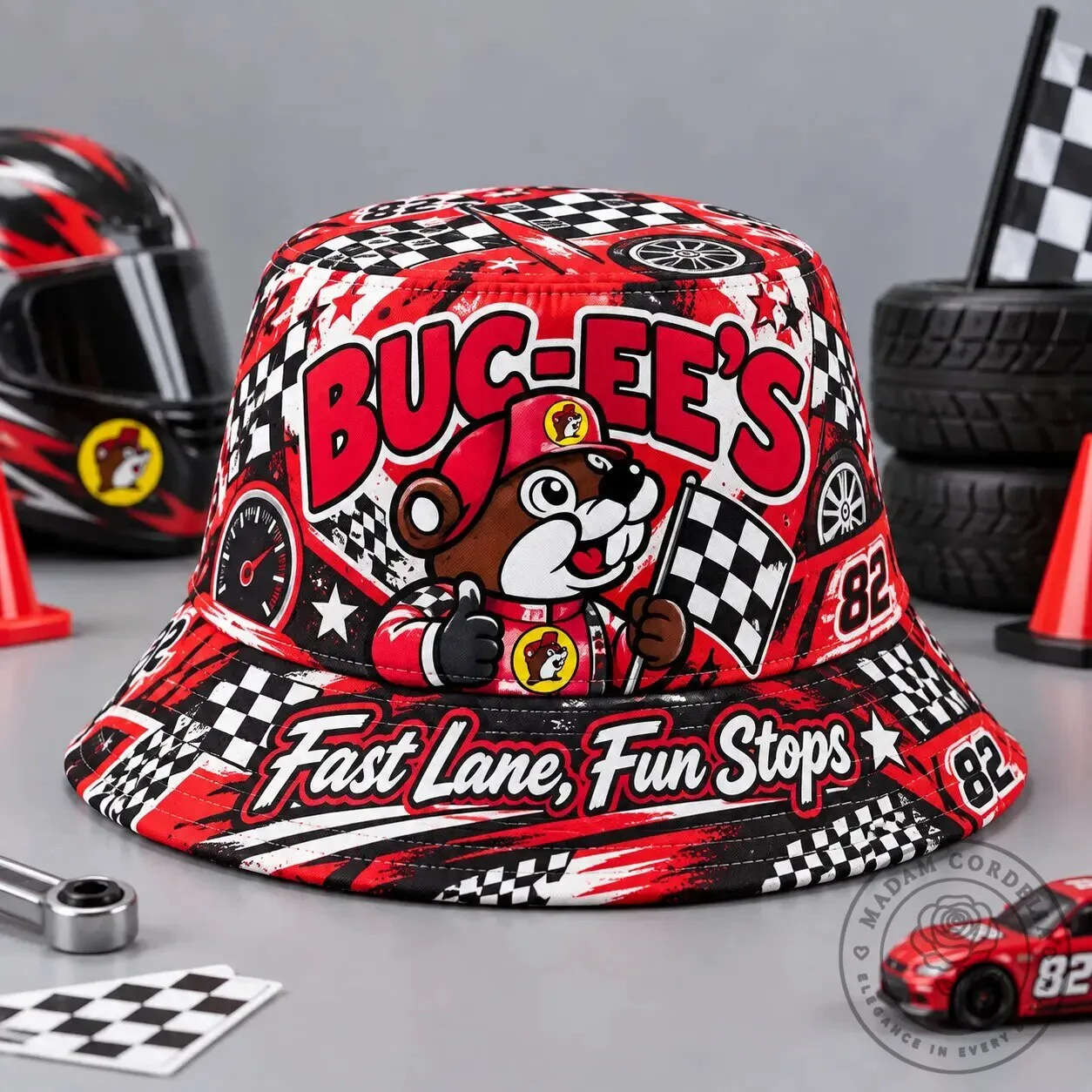 Buc-ee's Fast Lane Fun Stops Racing Checkered Flag Bucket Hat 2 Buc-ee's Fast Lane Fun Stops Racing Checkered Flag Bucket Hat