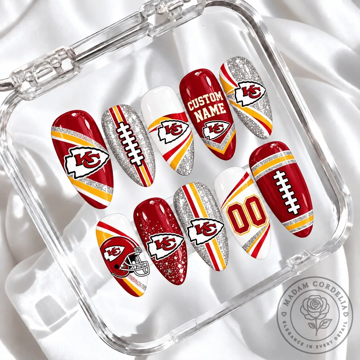 Kansas City Chiefs Football Team Glitter Custom Press On Nails Set