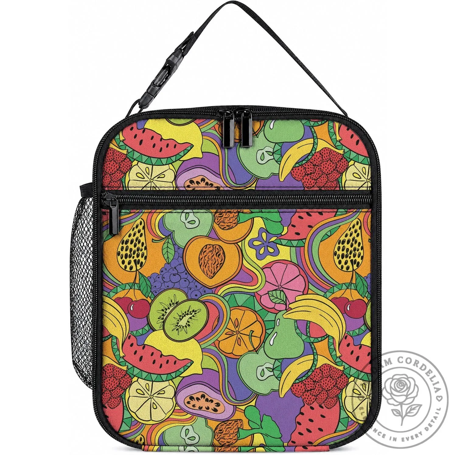 Tropical Fruit Hippie Style Insulated Lunch Bag with Vibrant Colorful Design