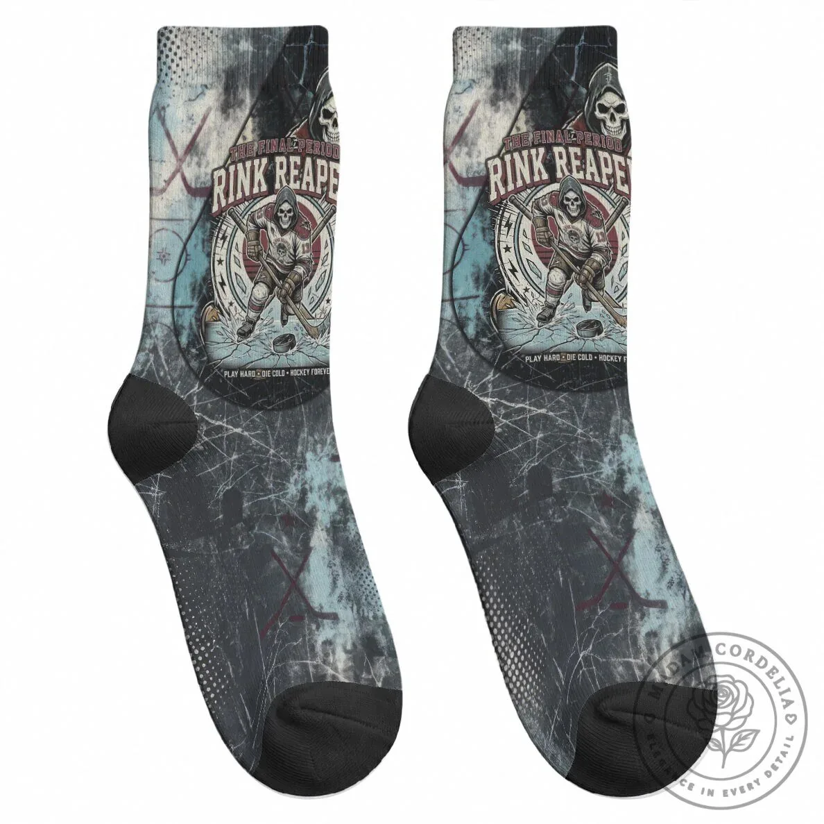 Ice Hockey Rink Reaper Grim Reaper Skeleton Player Crew Socks 9 Ice Hockey Rink Reaper Grim Reaper Skeleton Player Crew Socks