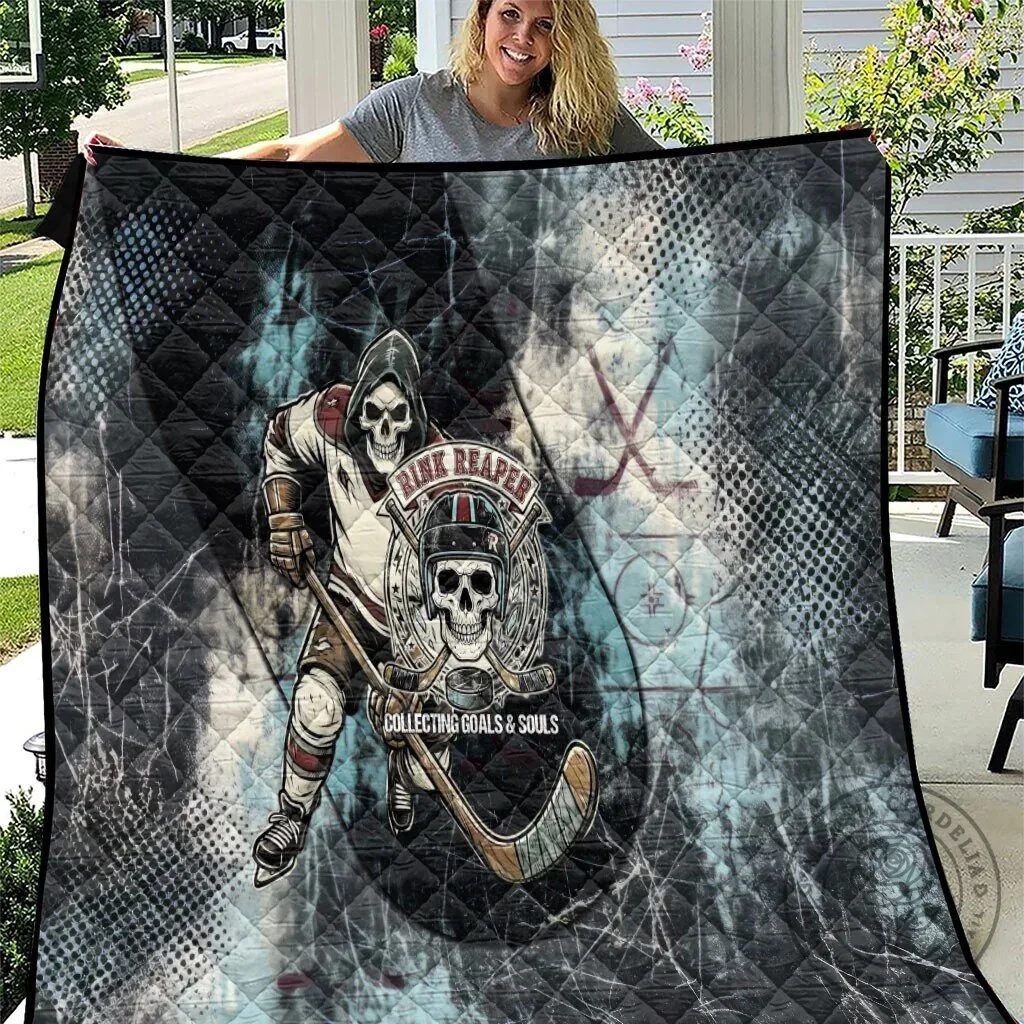 Ice Hockey Rink Reaper Grim Reaper Skeleton Collecting Goals and Souls Quilt