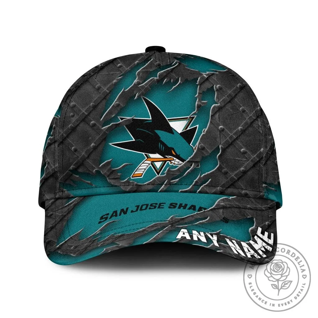 San Jose Sharks Personalized Name Black Metal Design Classic Cap Hat 1 San Jose Sharks Personalized Name Black Metal Design Classic Cap Hat
