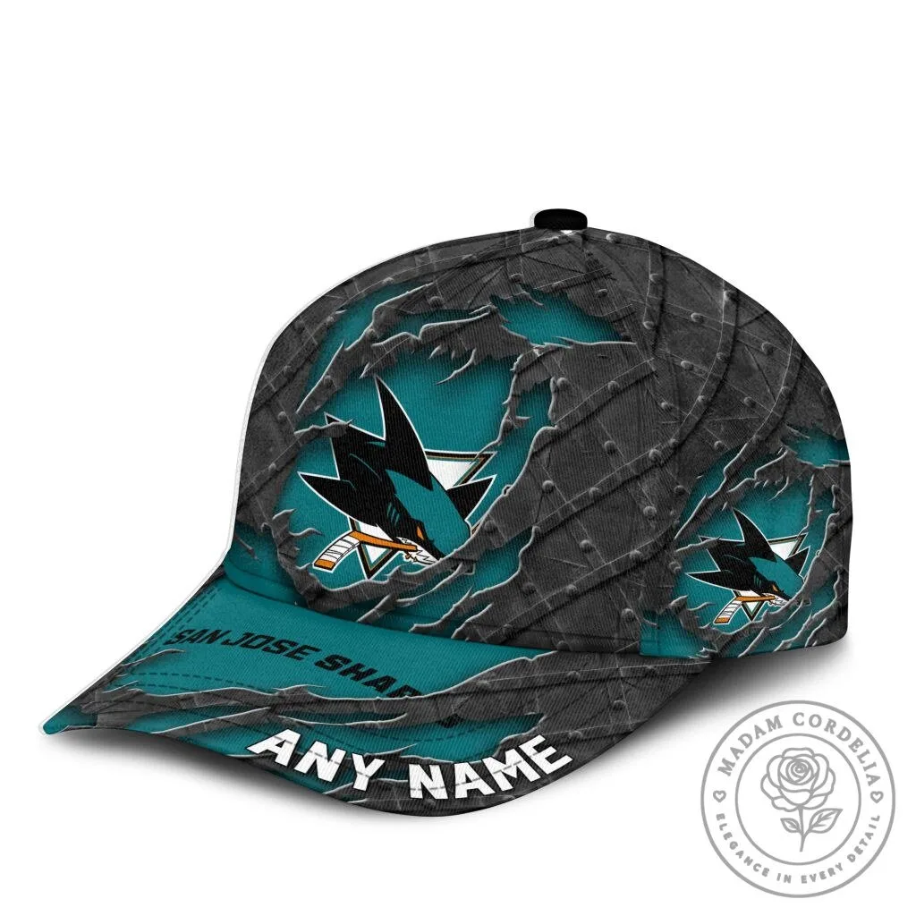 San Jose Sharks Personalized Name Black Metal Design Classic Cap Hat 9 San Jose Sharks Personalized Name Black Metal Design Classic Cap Hat