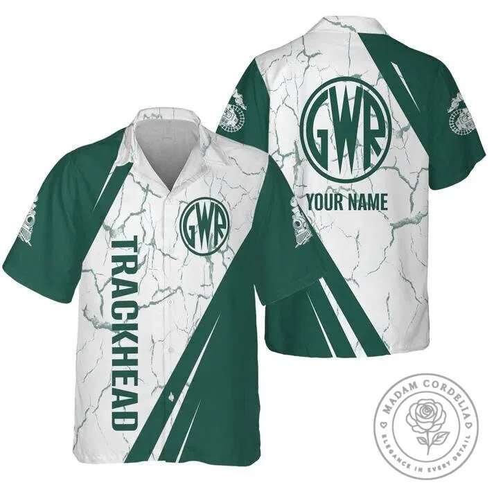 Great Western Railway Trackhead Personalized Green and White Hawaiian Shirt