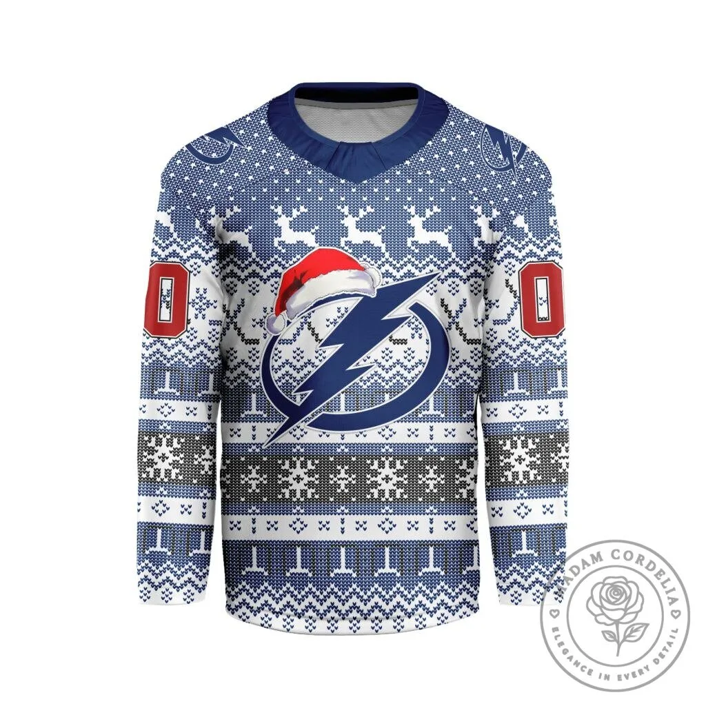 Tampa Bay Lightning Christmas Ugly Sweater Style Hockey Jersey