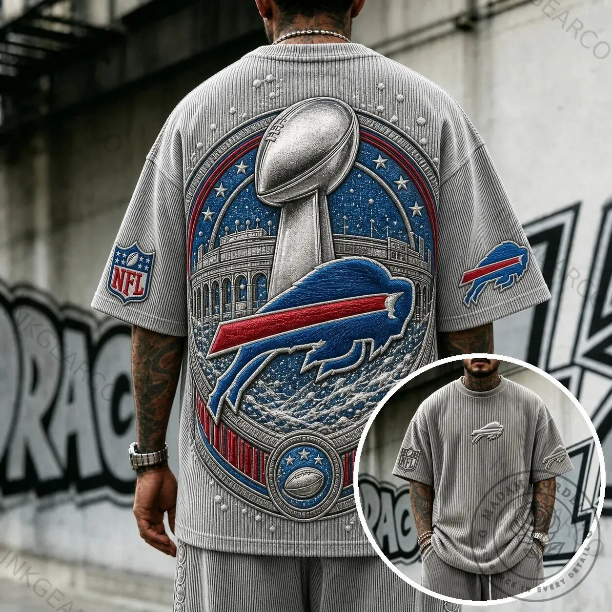 Buffalo Bills NFL Super Bowl Trophy Design Gray Short-Sleeve T-Shirt