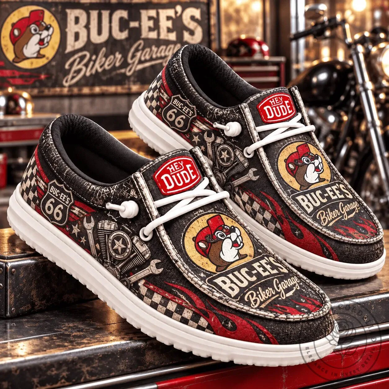 Buc-ee's Biker Garage Hey Dude Style Loafer Shoes 1 Buc-ee's Biker Garage Hey Dude Style Loafer Shoes