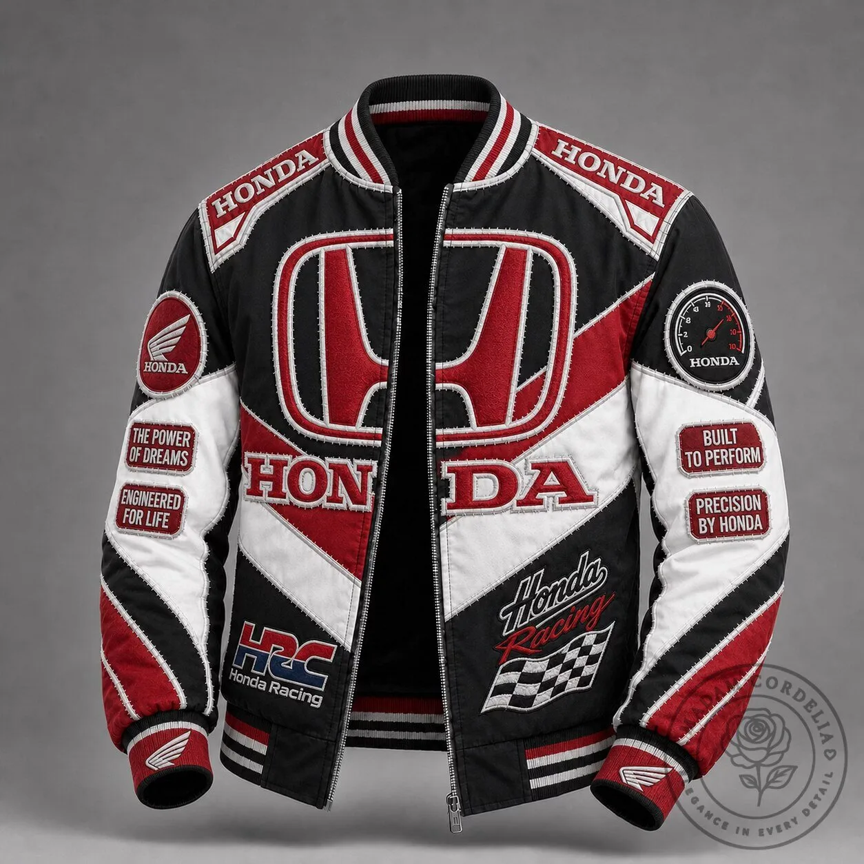 Honda Racing Team Embroidered Bomber Jacket with Patches 1 Honda Racing Team Embroidered Bomber Jacket with Patches