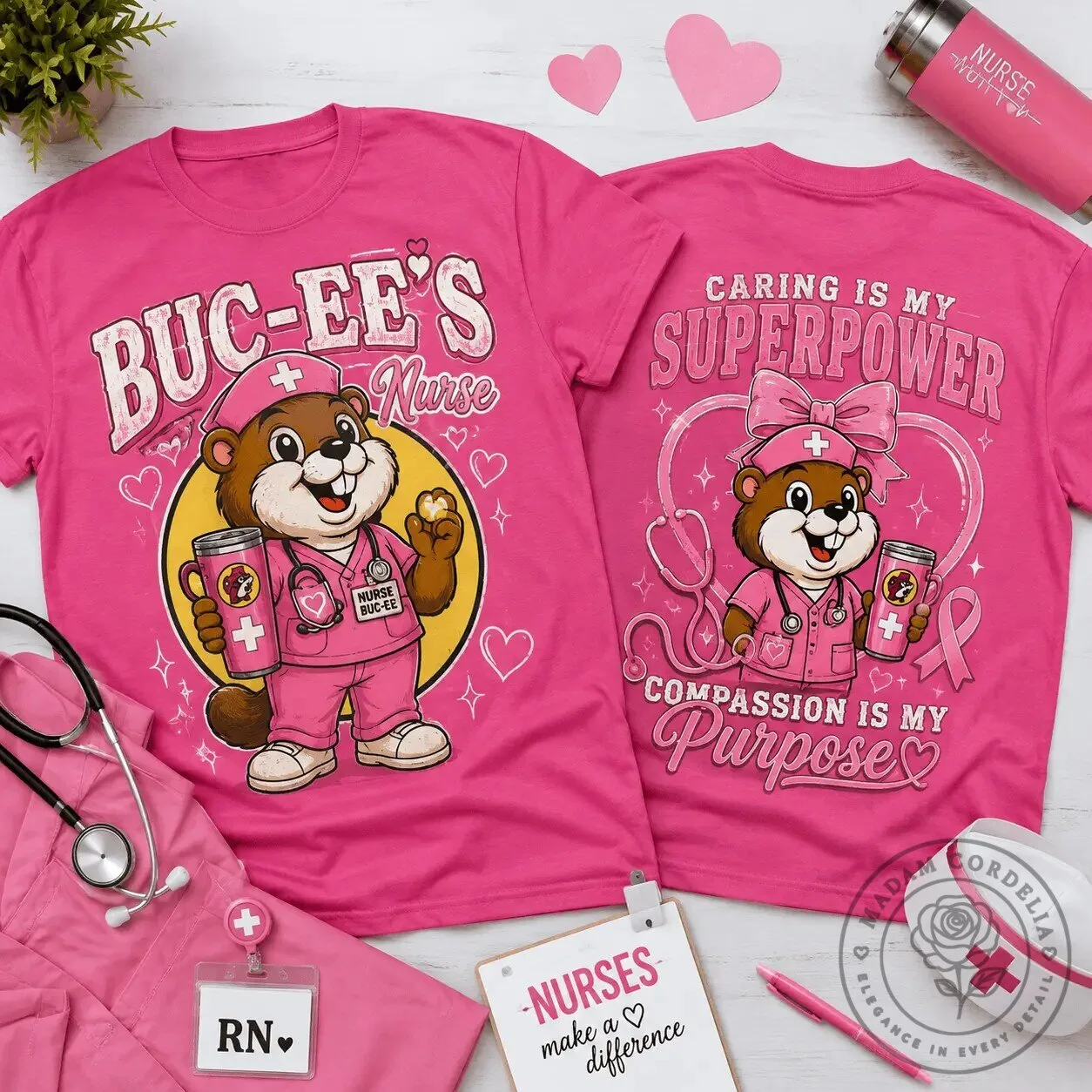 Buc-ee's Nurse Pink Ribbon Breast Cancer Awareness T-Shirt