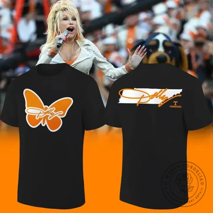 Dolly Parton Tennessee Football Butterfly Logo Black T-Shirt