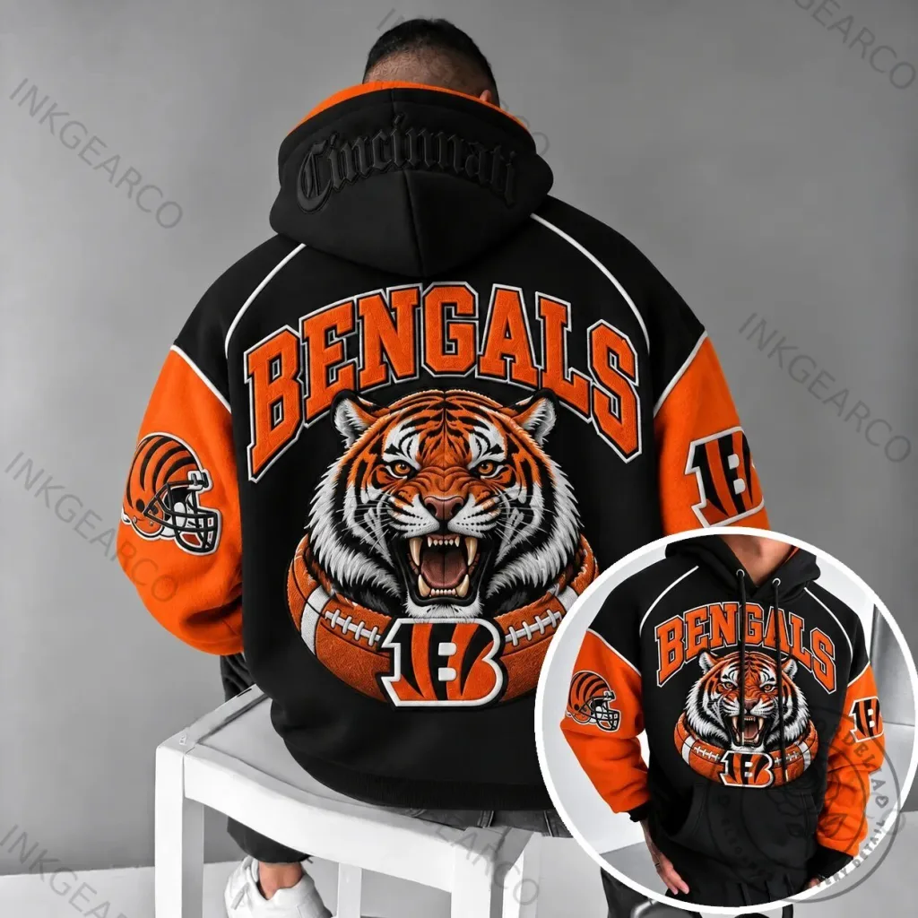 Hoodie Featuring the Cincinnati Bengals Tiger Mascot for Football Fans Hoodie Featuring the Cincinnati Bengals Tiger Mascot for Football Fans