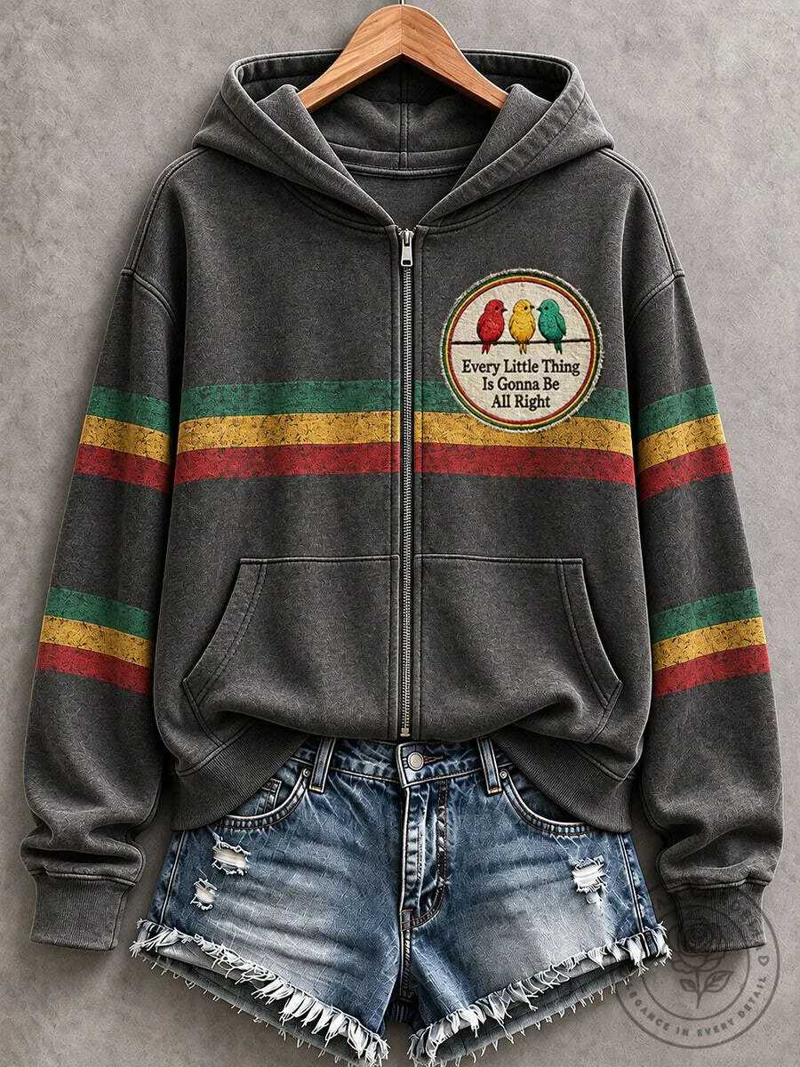 Striped Hoodie with "Every Little Thing Is Gonna Be All Right" Design 1 Striped Hoodie with "Every Little Thing Is Gonna Be All Right" Design
