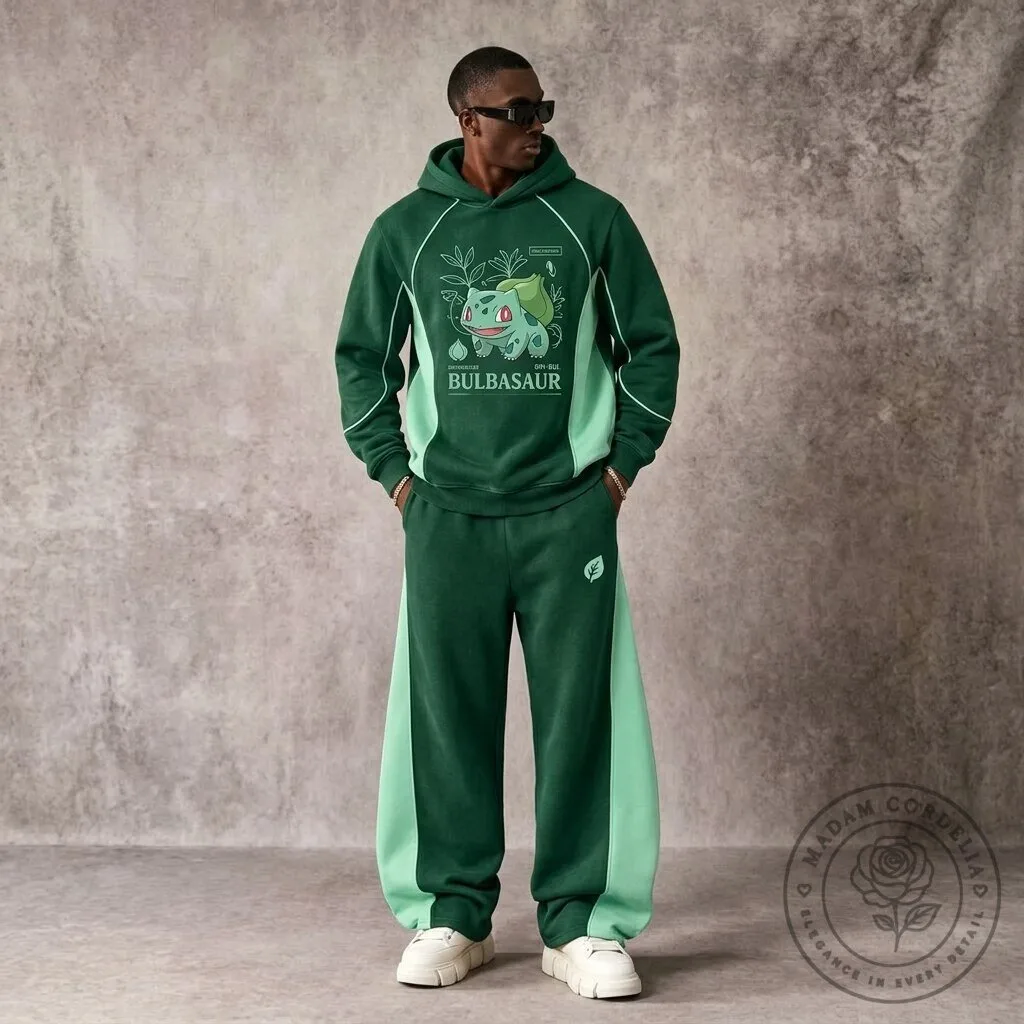 Bulbasaur Pokemon Cartoon Character Forest Green and Light Green Hoodie