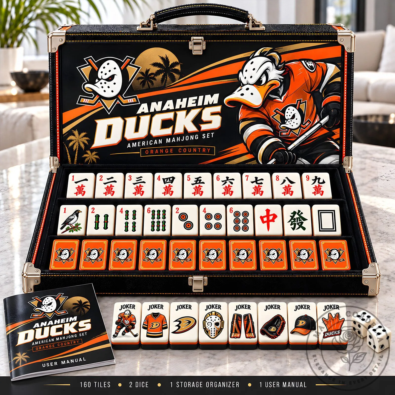 Anaheim Ducks American Mahjong Set with Storage Organizer and User Manual