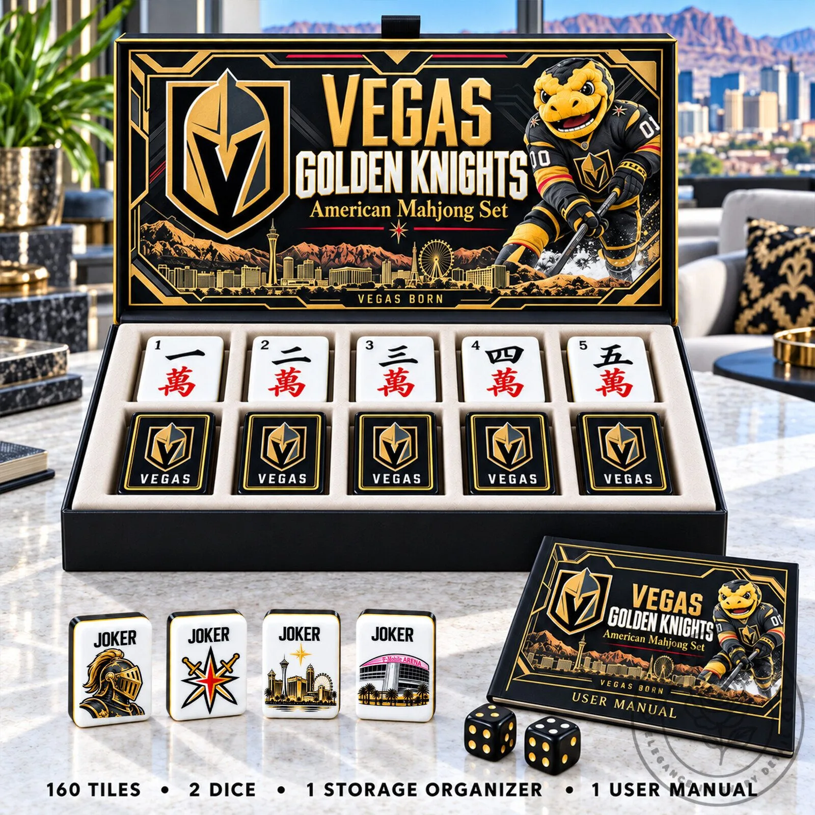 Vegas Golden Knights American Mahjong Game Set with Storage Case and Dice