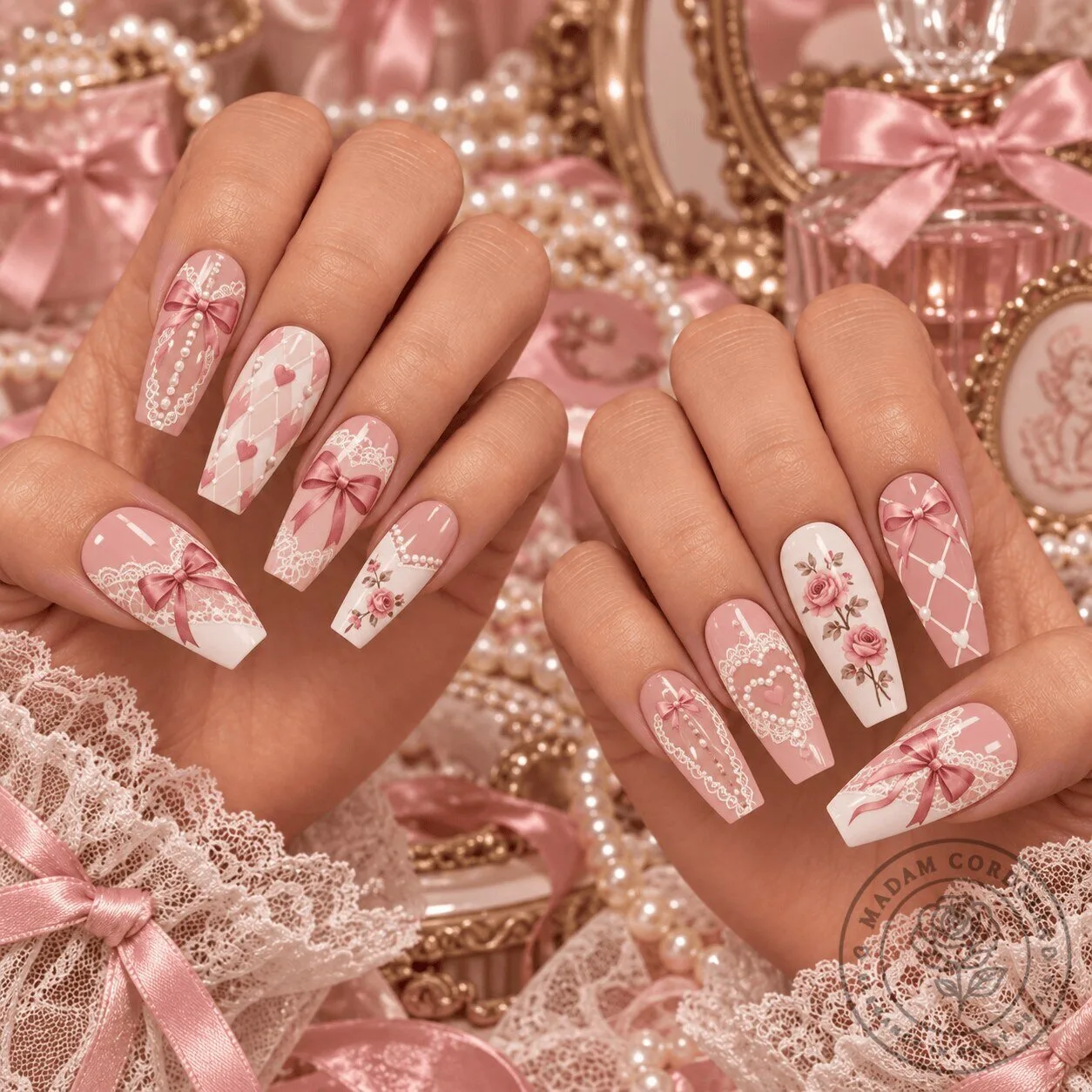 Coquette Lace Bow French Tip Press On Nails