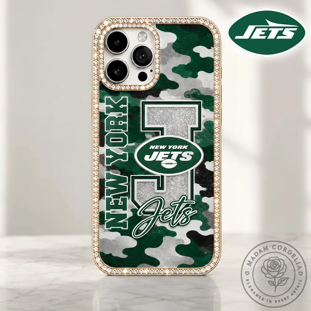 New York Jets Football Team Camouflage Bling Diamond Luxury Phone Case
