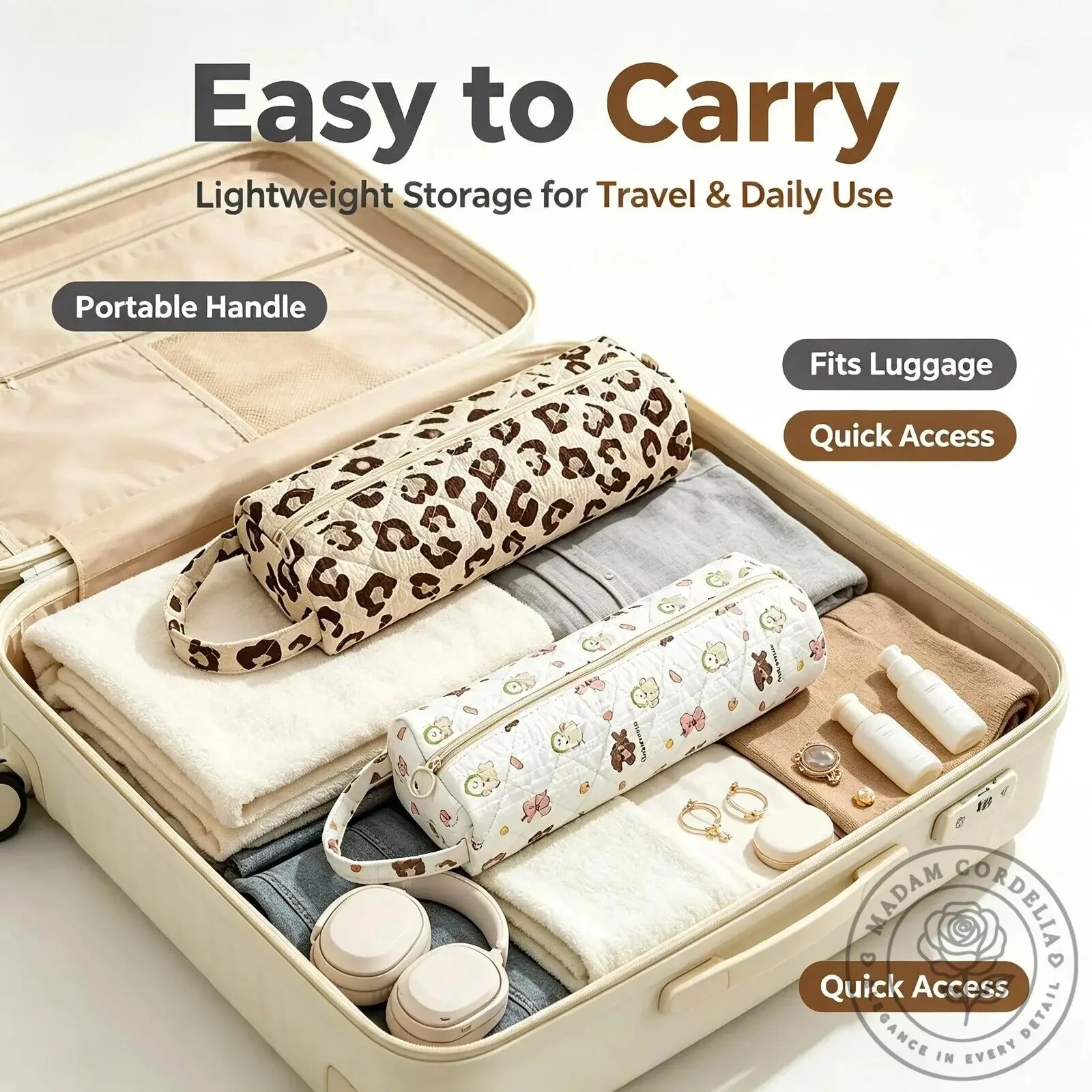 Quilted Makeup Pouch with Zipper and Carry Handle for Travel Essentials 14 Quilted Makeup Pouch with Zipper and Carry Handle for Travel Essentials