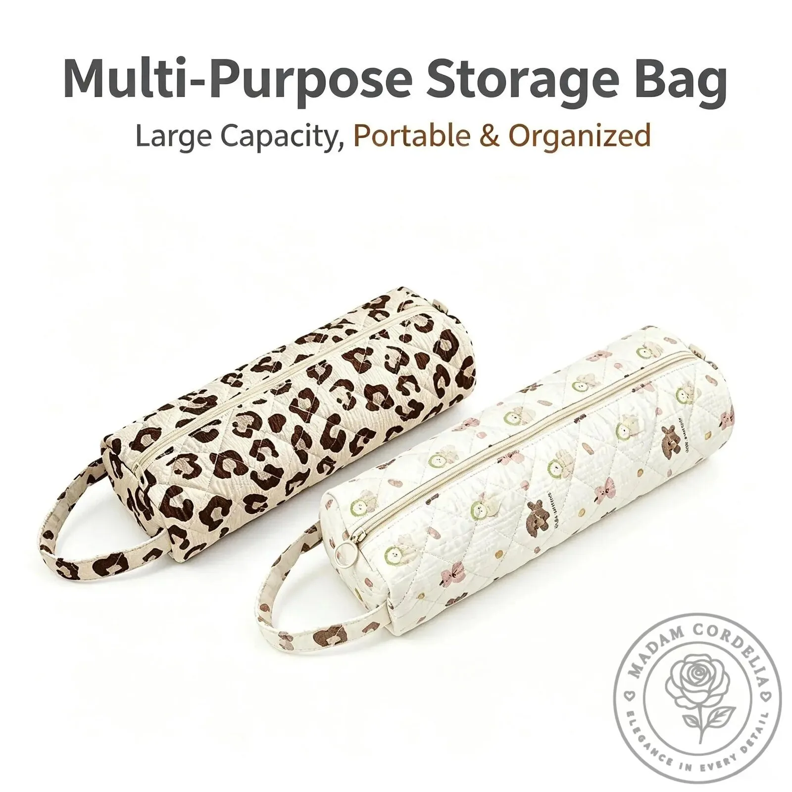 Quilted Makeup Pouch with Zipper and Carry Handle for Travel Essentials 17 Quilted Makeup Pouch with Zipper and Carry Handle for Travel Essentials