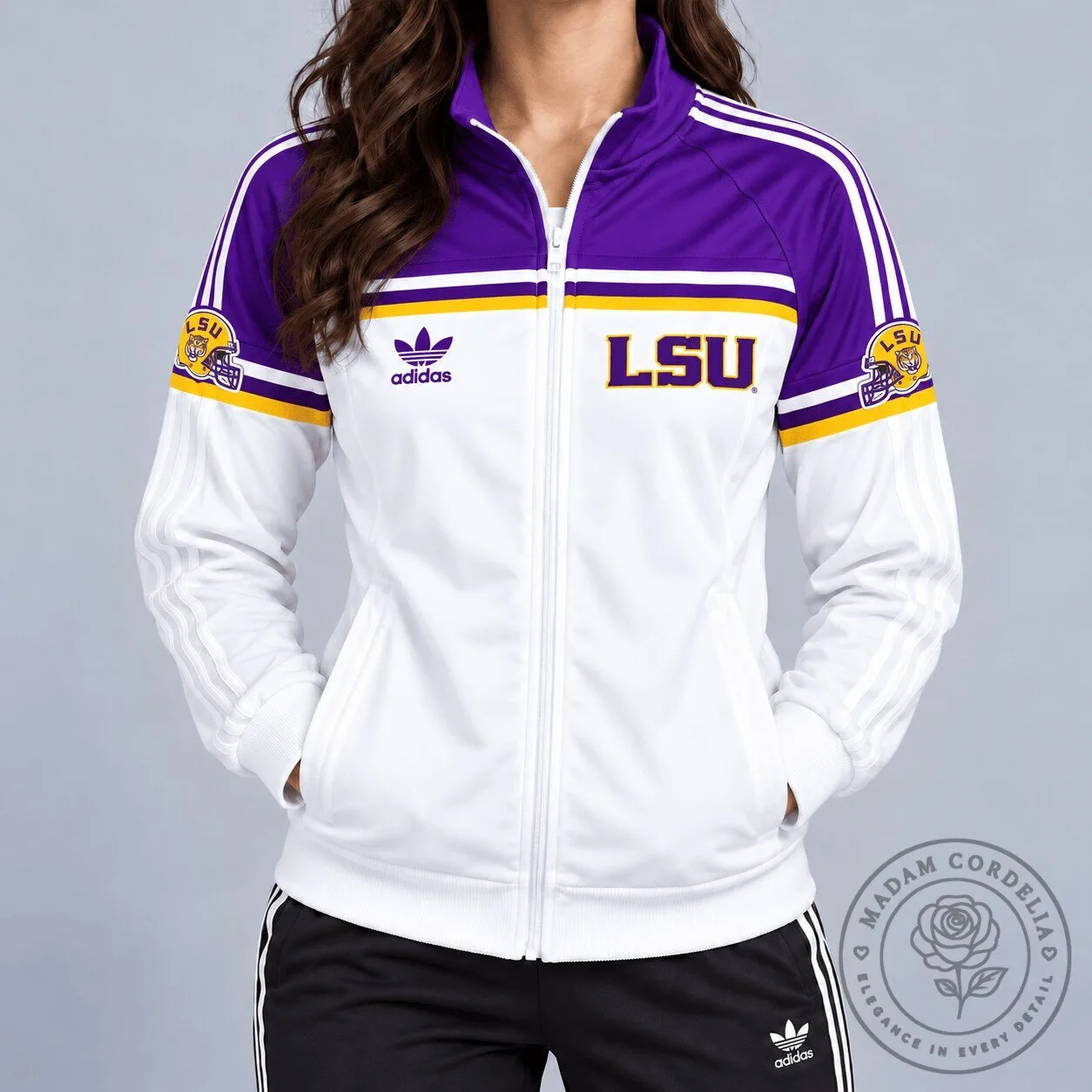 Louisiana State University Tigers Adidas White Purple Full-Zip Track Jacket