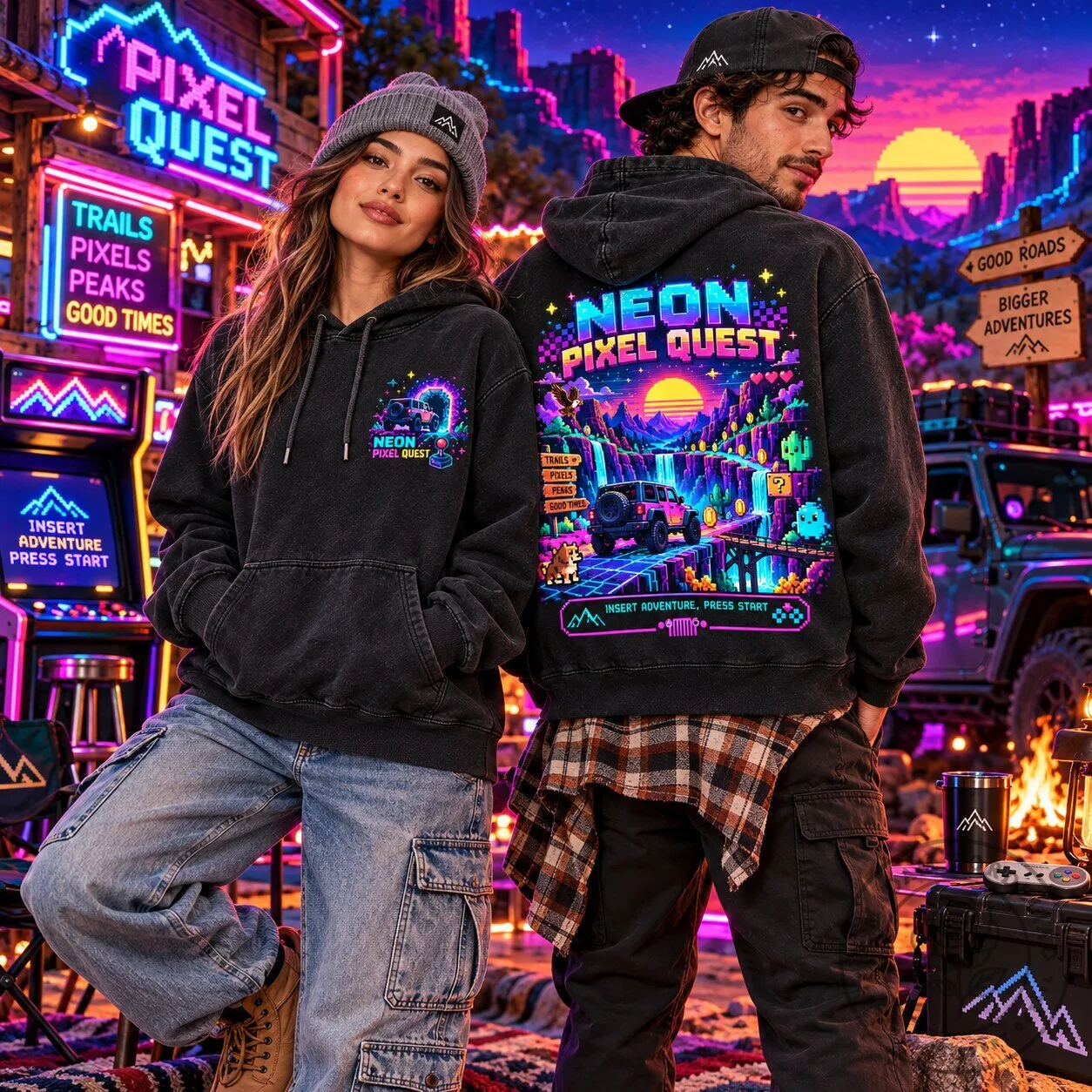 Neon Pixel Quest Retro Gaming Adventure Hoodie 5 Neon Pixel Quest Retro Gaming Adventure Hoodie