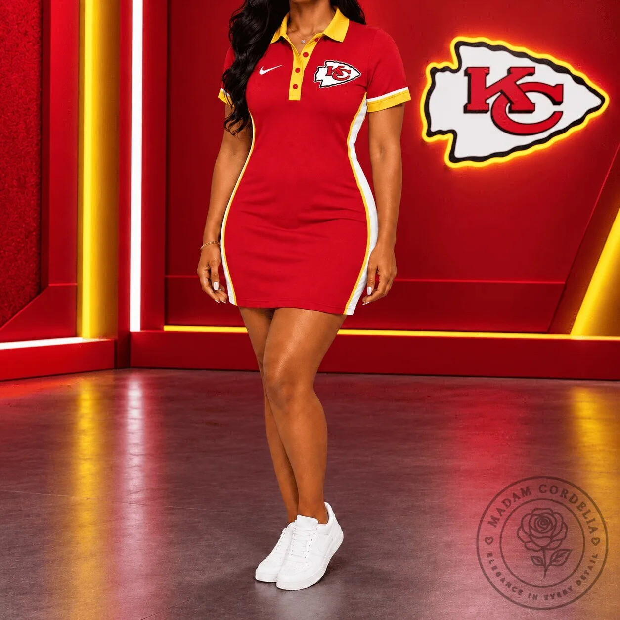 Kansas City Chiefs Women's Red Polo Dress with White and Yellow Trim