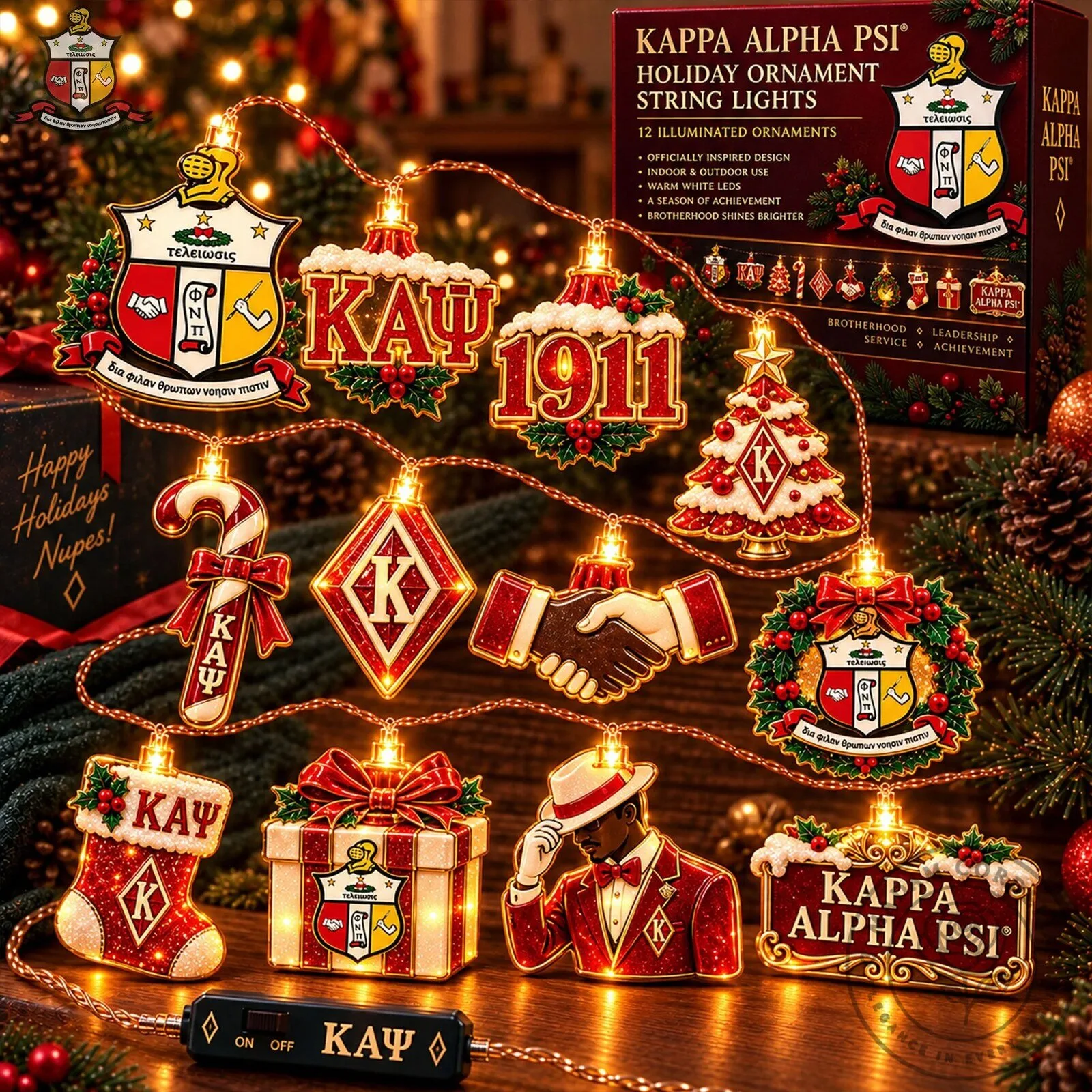 Kappa Alpha Psi Fraternity Christmas Holiday Ornament String Lights