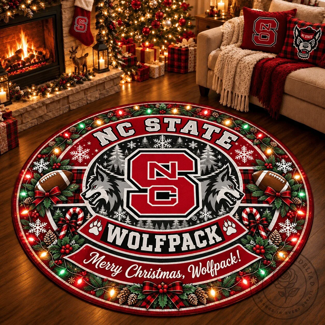 NC State Wolfpack Christmas Holiday Round Area Rug 3 NC State Wolfpack Christmas Holiday Round Area Rug