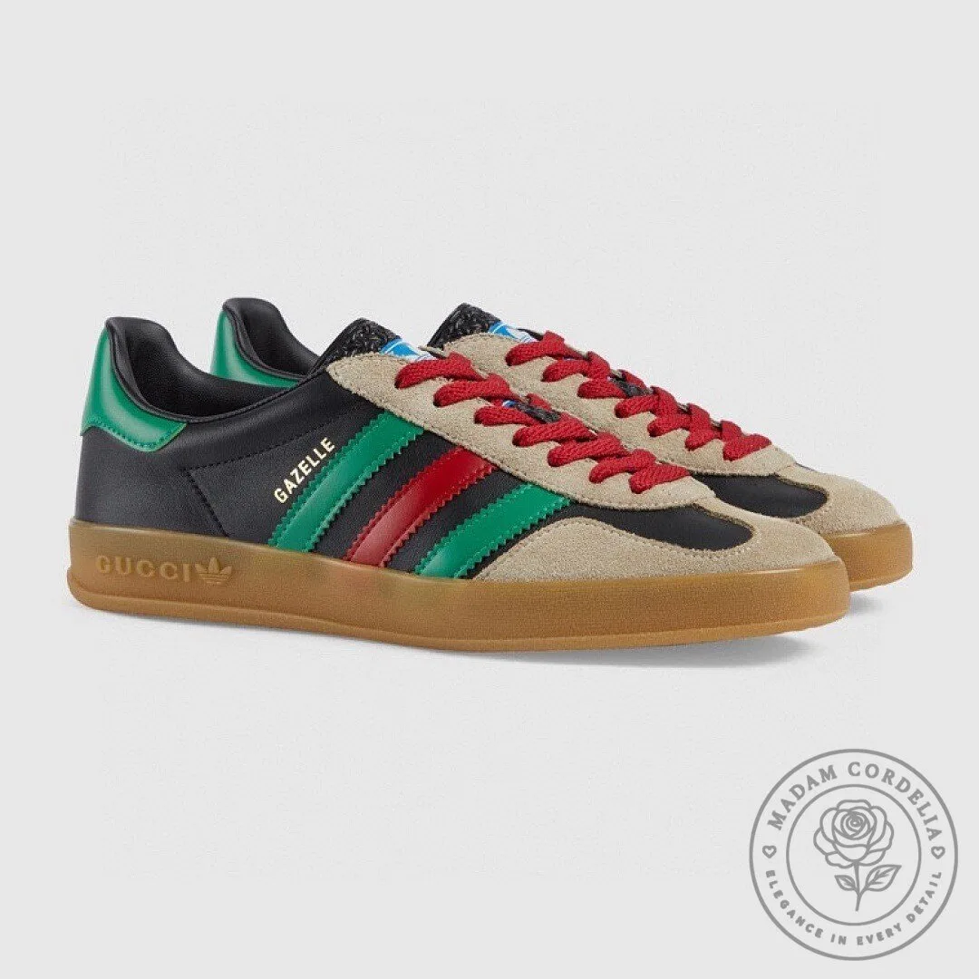 Gucci Adidas Gazelle Black Suede Leather Red Green Stripes Sneakers Shoes