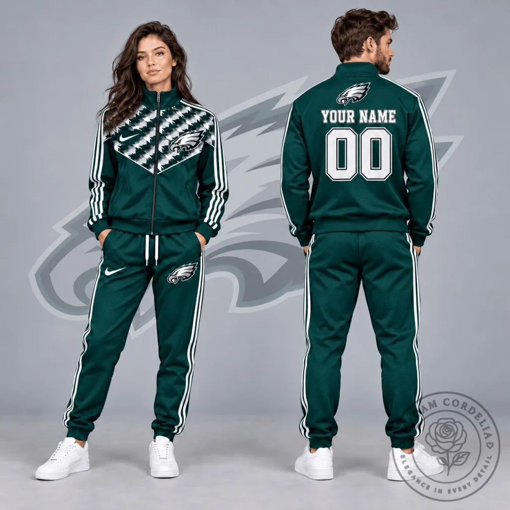 Philadelphia Eagles Custom Name and Number Green Tracksuit Jacket Philadelphia Eagles Custom Name and Number Green Tracksuit Jacket