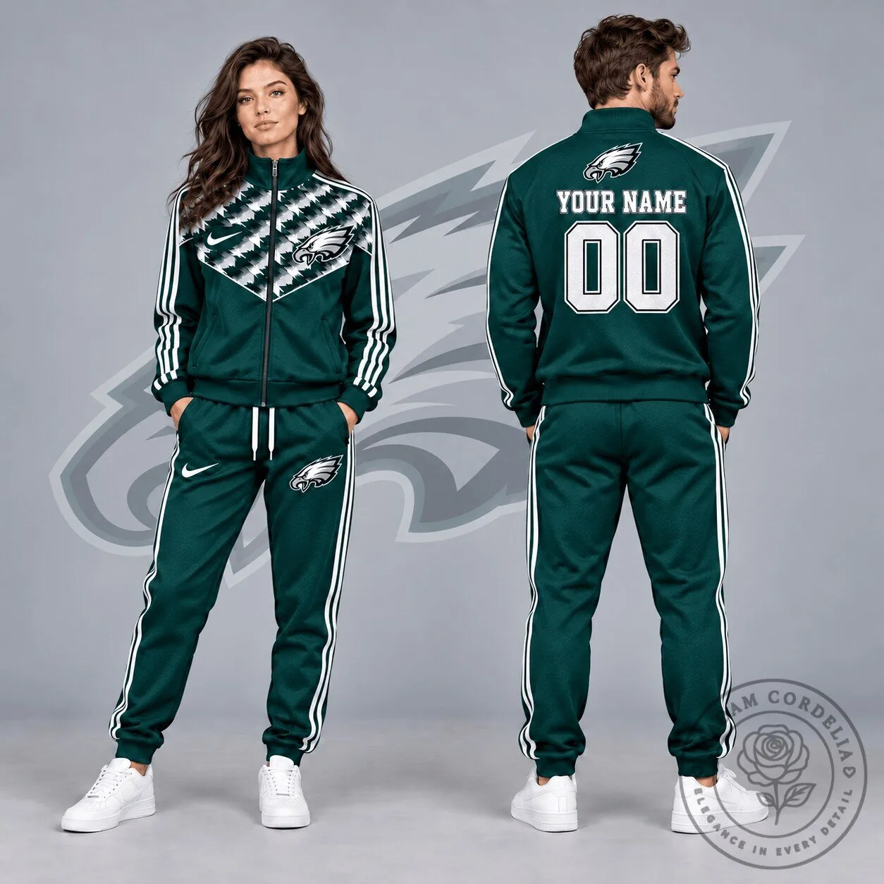 Philadelphia Eagles Custom Name and Number Green Tracksuit Jacket