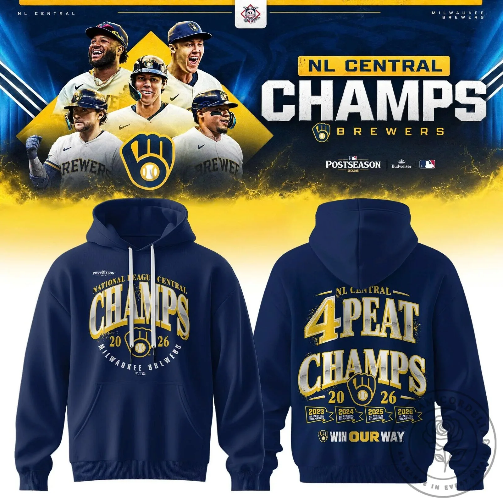 2026 Hoodie for Milwaukee Brewers National League Central Division Champions 2 2026 Hoodie for Milwaukee Brewers National League Central Division Champions
