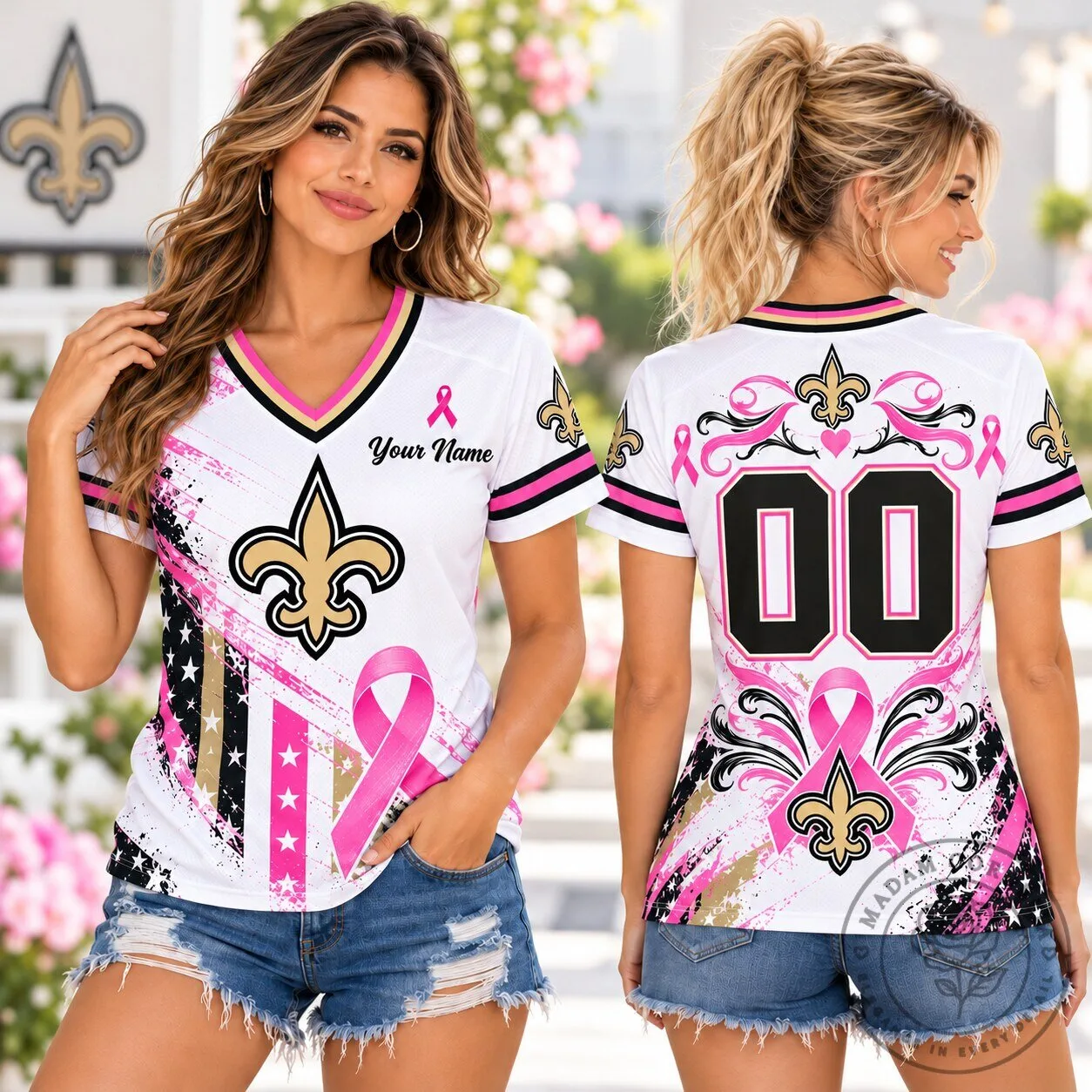 New Orleans Saints Pink Breast Cancer Awareness Football Jersey for Women