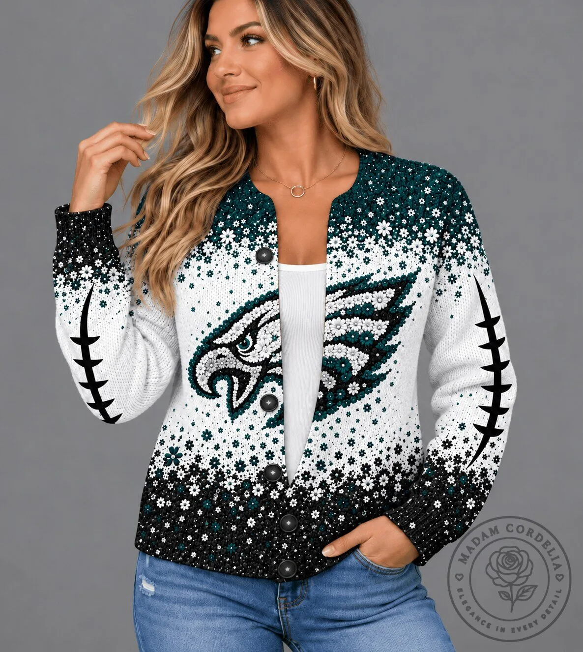 Philadelphia Eagles Floral Football Fan Cardigan Sweater